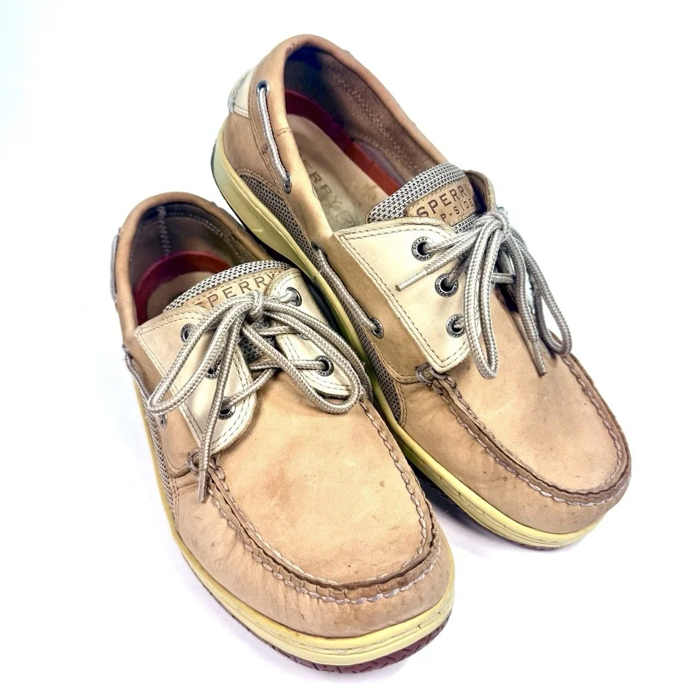 Sperry Top Sider Boat Shoes Mens 9W Leather Wide Brown Lace Up Comfort